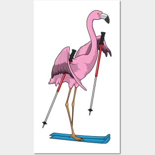 Flamingo Skier Ski Posters and Art